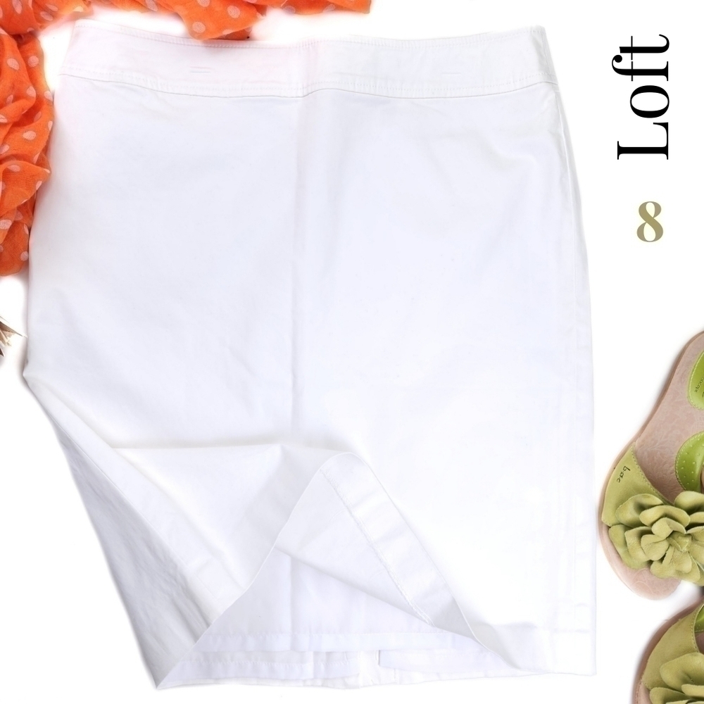 New Loft White Cotton Spandex Skirt sz 8